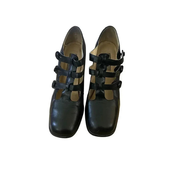 Mia Women's Black 3 strap block Heel Pump Shoes Size 10M - Picture 2 of 6